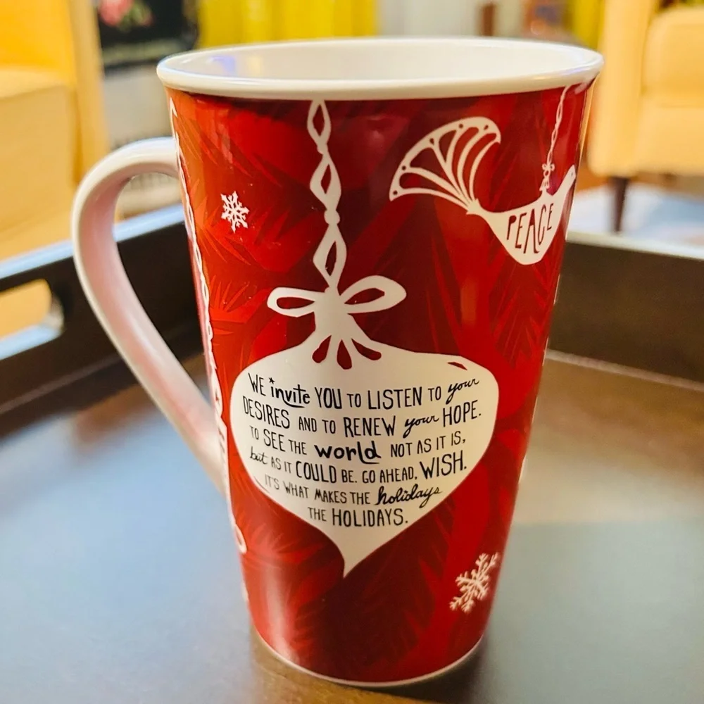 Starbucks 2009 Holiday Mug Christmas red white green tall